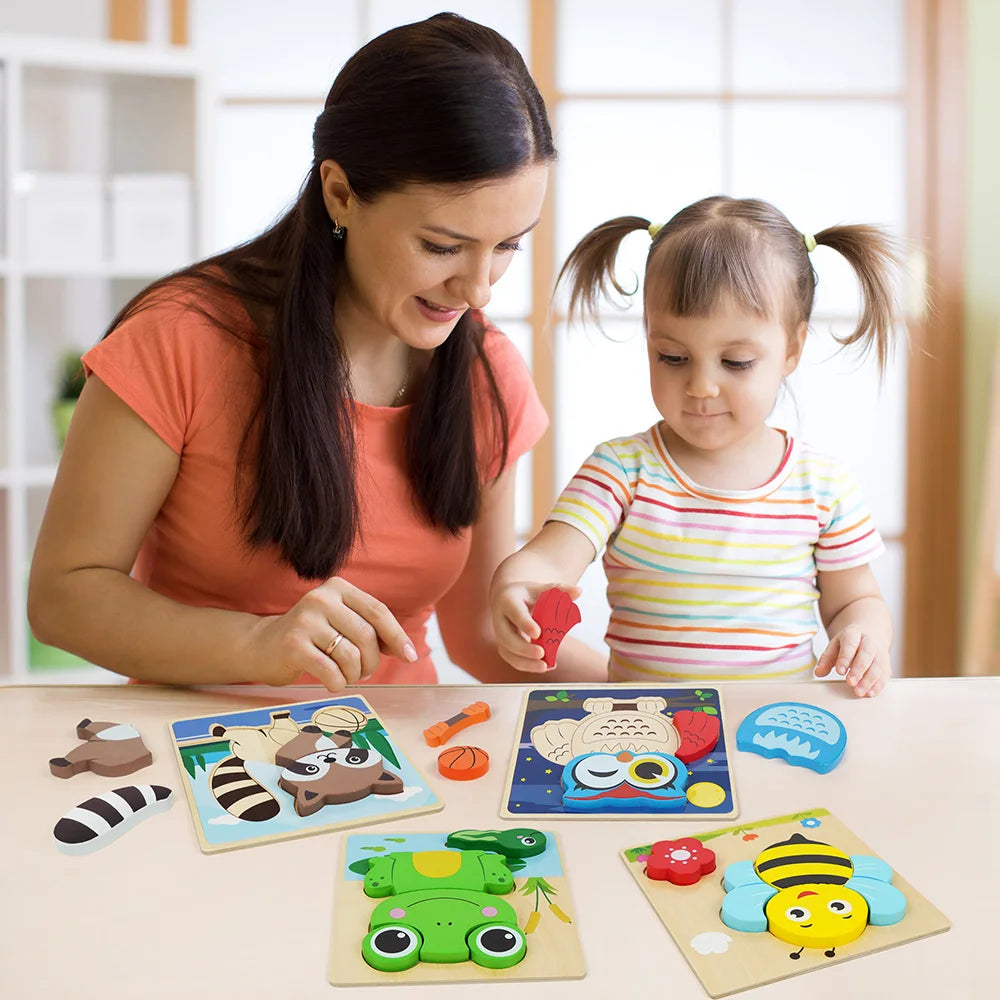 8 Pack Animal Wooden Puzzles Toys