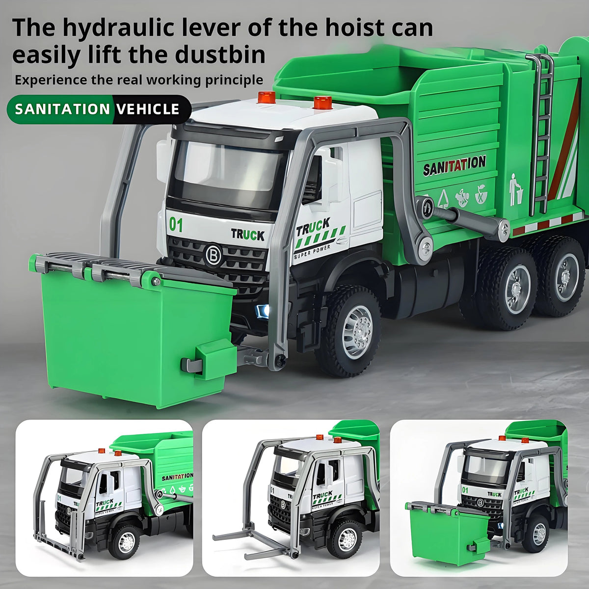 Sanitation Truck with Lights and Sounds, Simulation Recycling Features