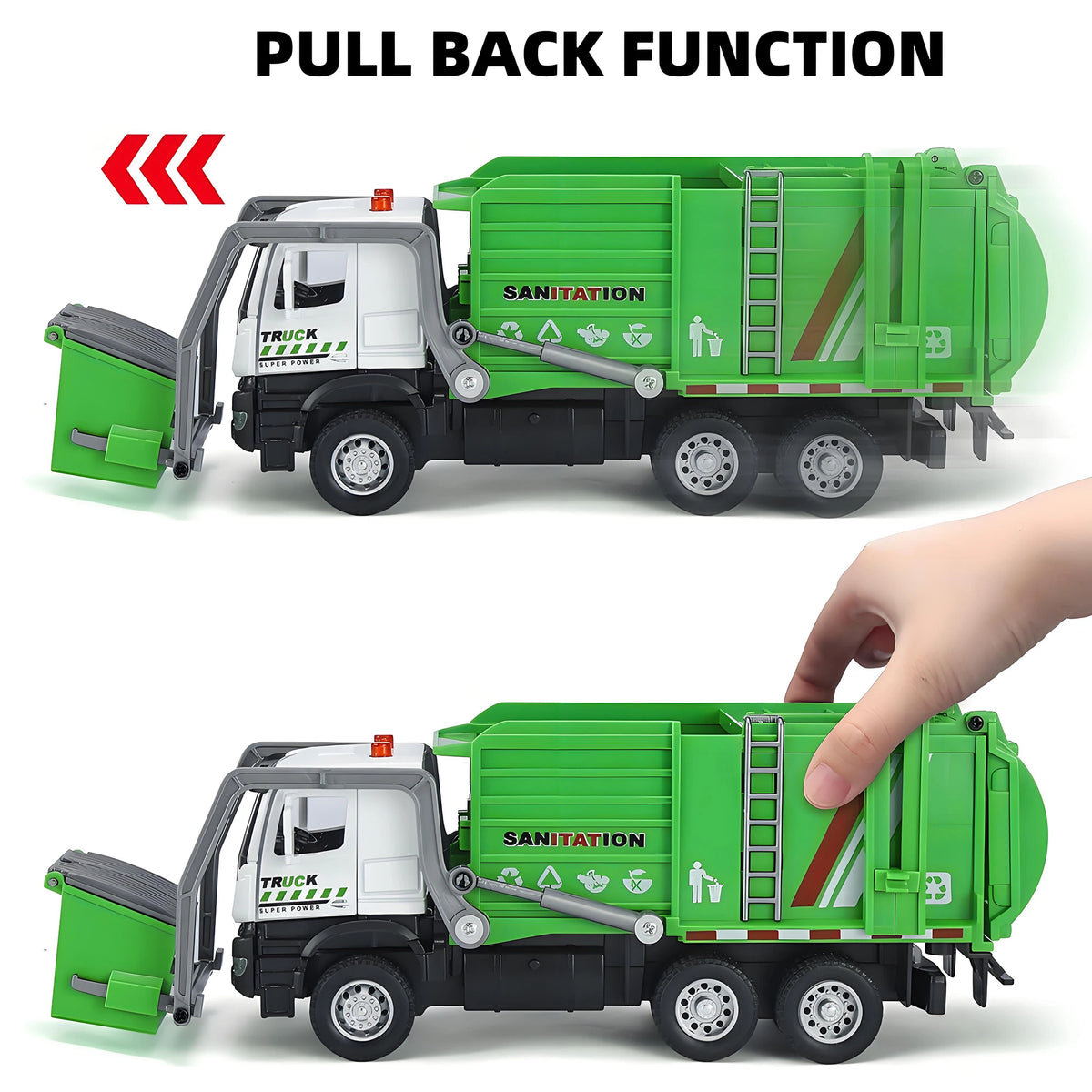 Sanitation Truck with Lights and Sounds, Simulation Recycling Features