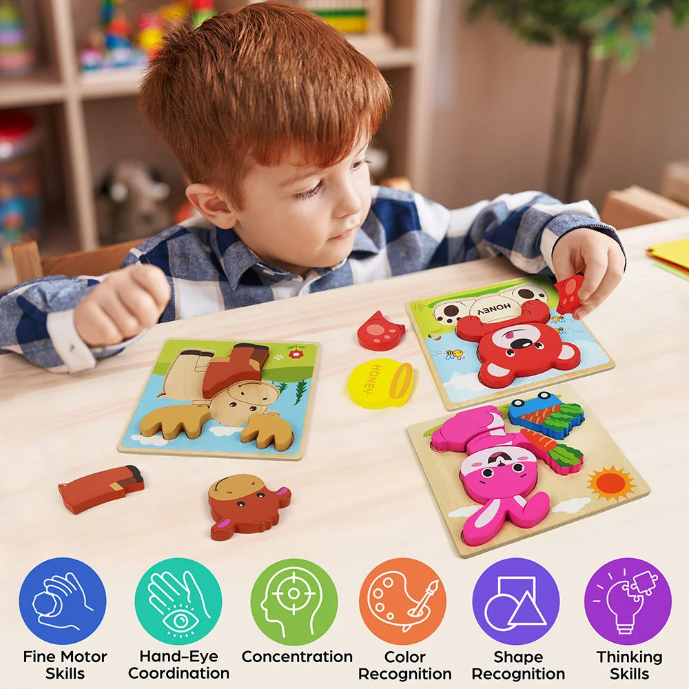 8 Pack Animal Wooden Puzzles Toys