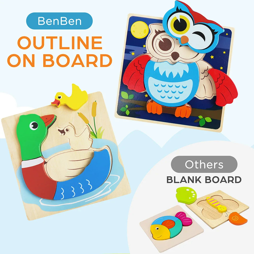 8 Pack Animal Wooden Puzzles Toys