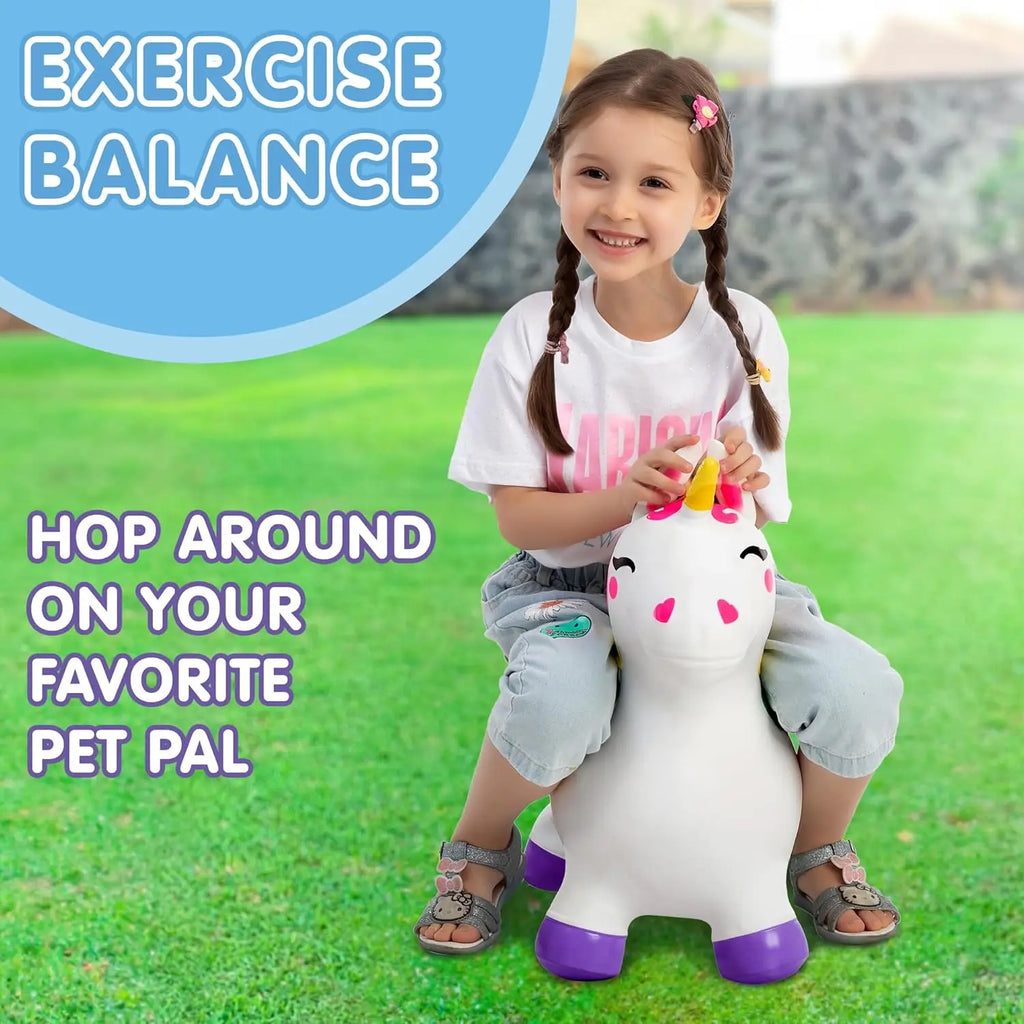 JOYFY Kids Bouncy Unicorn Horse Ride On Toy