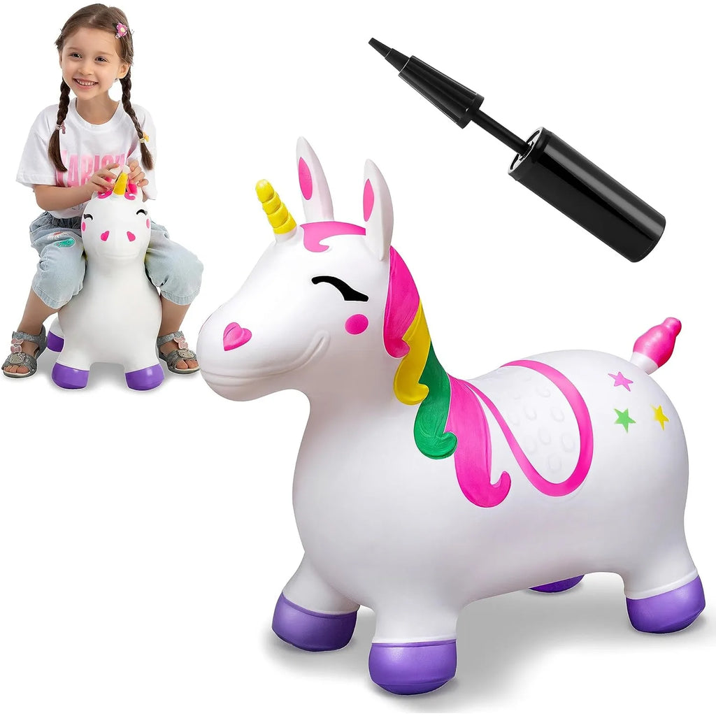 JOYFY Kids Bouncy Unicorn Horse Ride On Toy