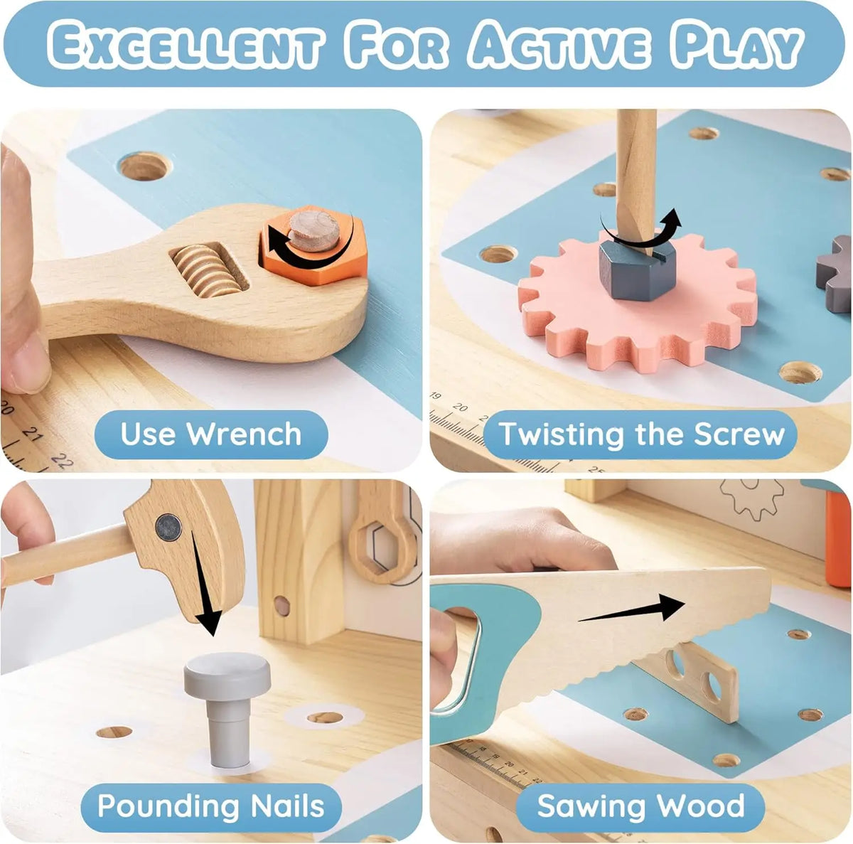 Large Wooden Kids Tool Bench Set