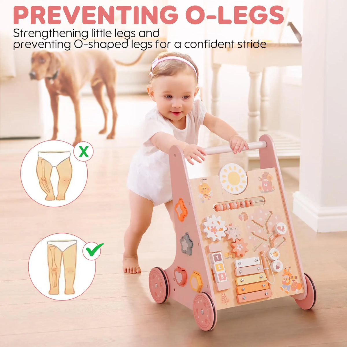 Wooden Baby Walker with Activity Center and Storage