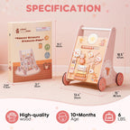 Wooden Baby Walker with Activity Center and Storage