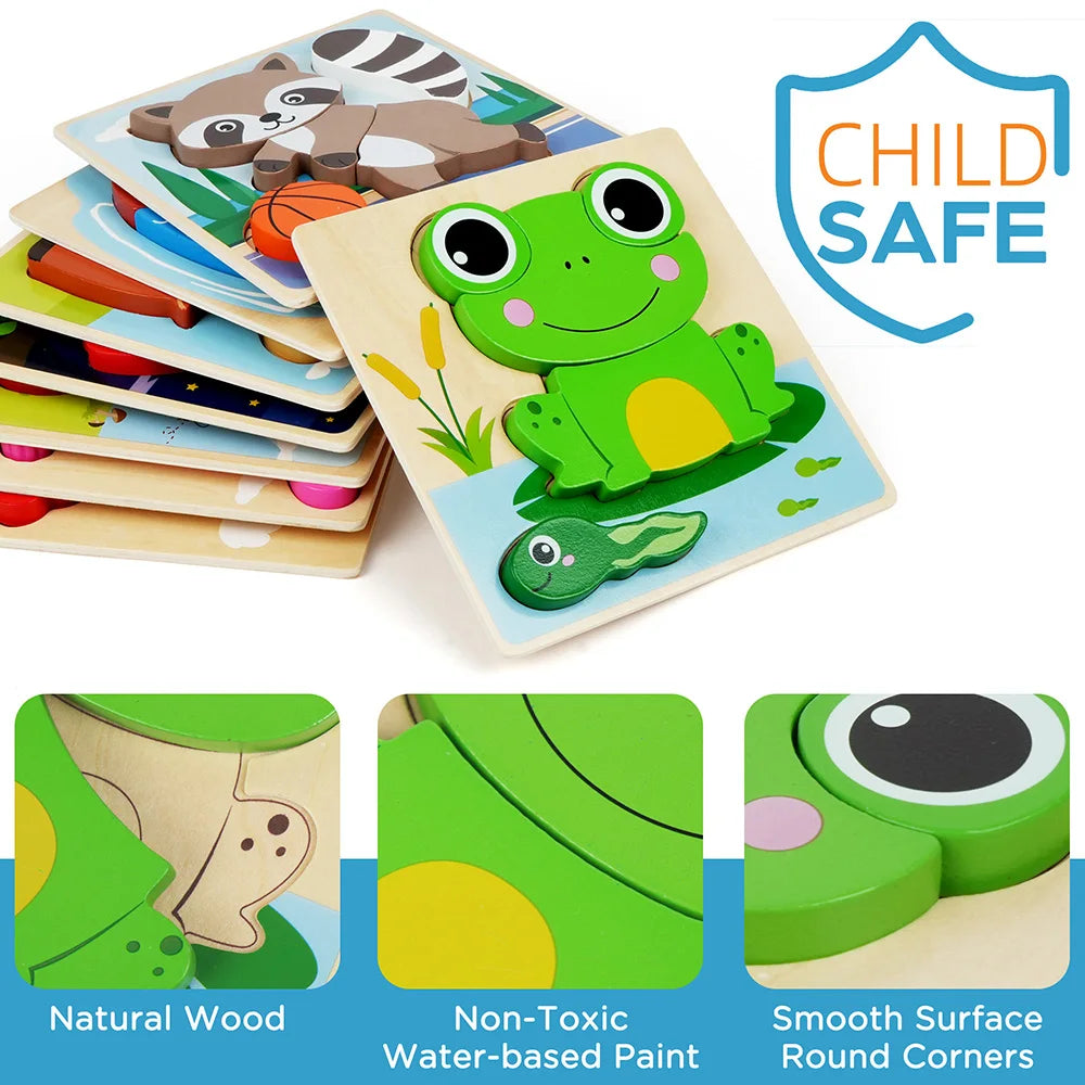 8 Pack Animal Wooden Puzzles Toys