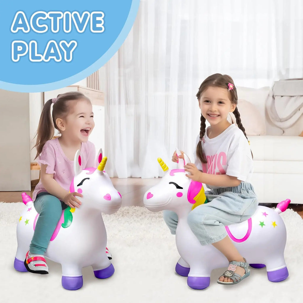 JOYFY Kids Bouncy Unicorn Horse Ride On Toy