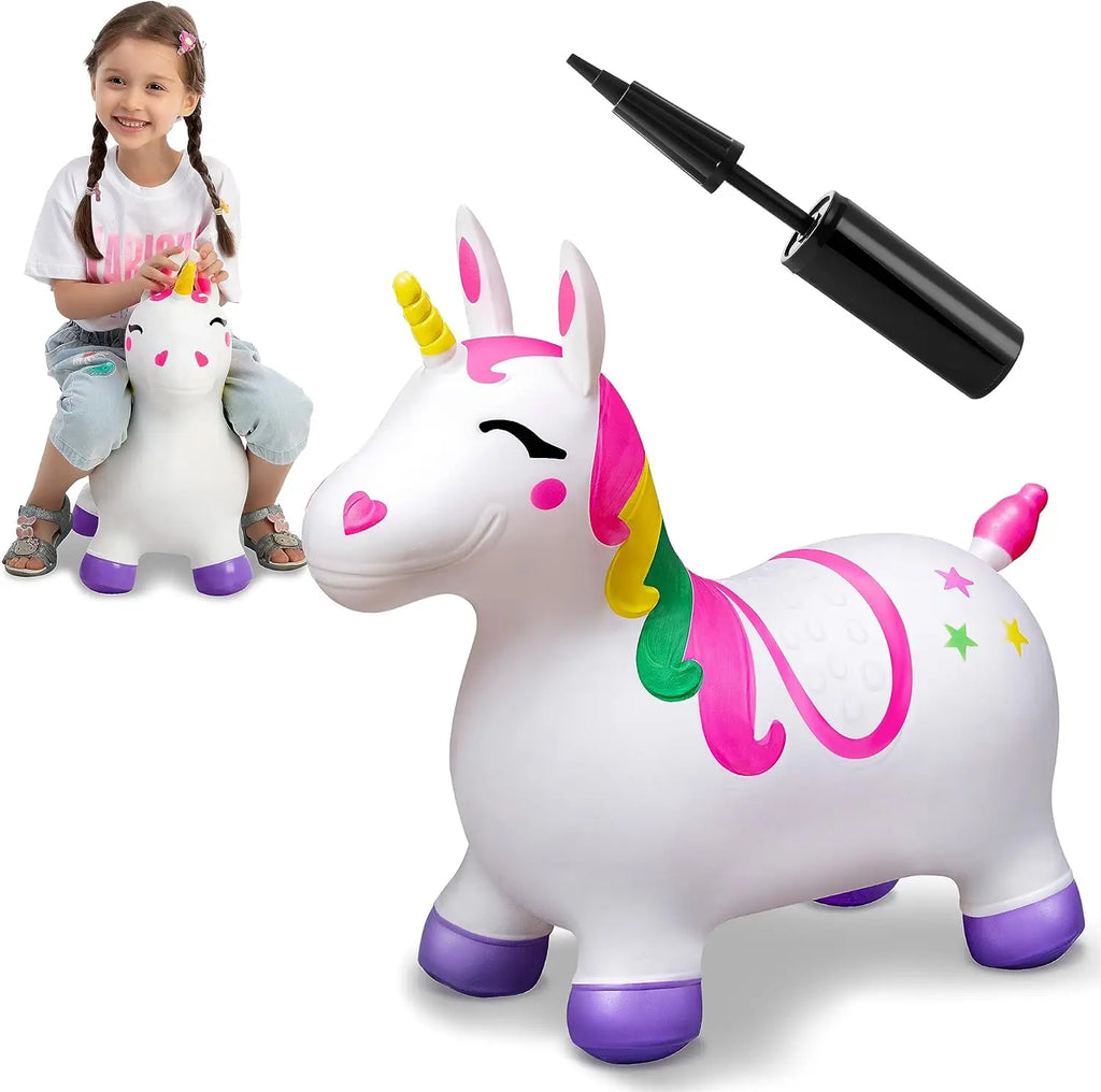 JOYFY Kids Bouncy Unicorn Horse Ride On Toy