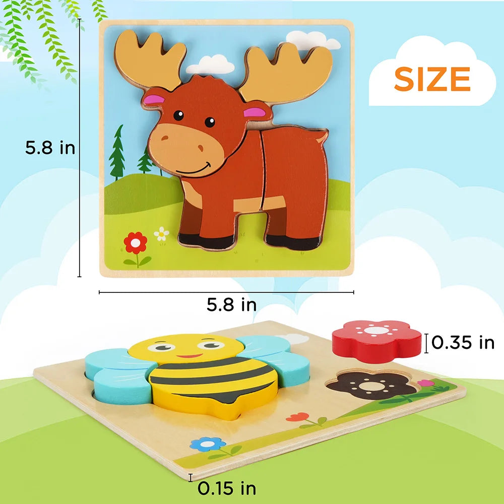 8 Pack Animal Wooden Puzzles Toys