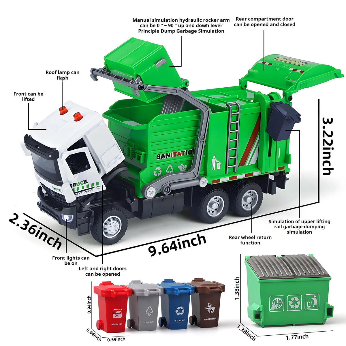 Sanitation Truck with Lights and Sounds, Simulation Recycling Features