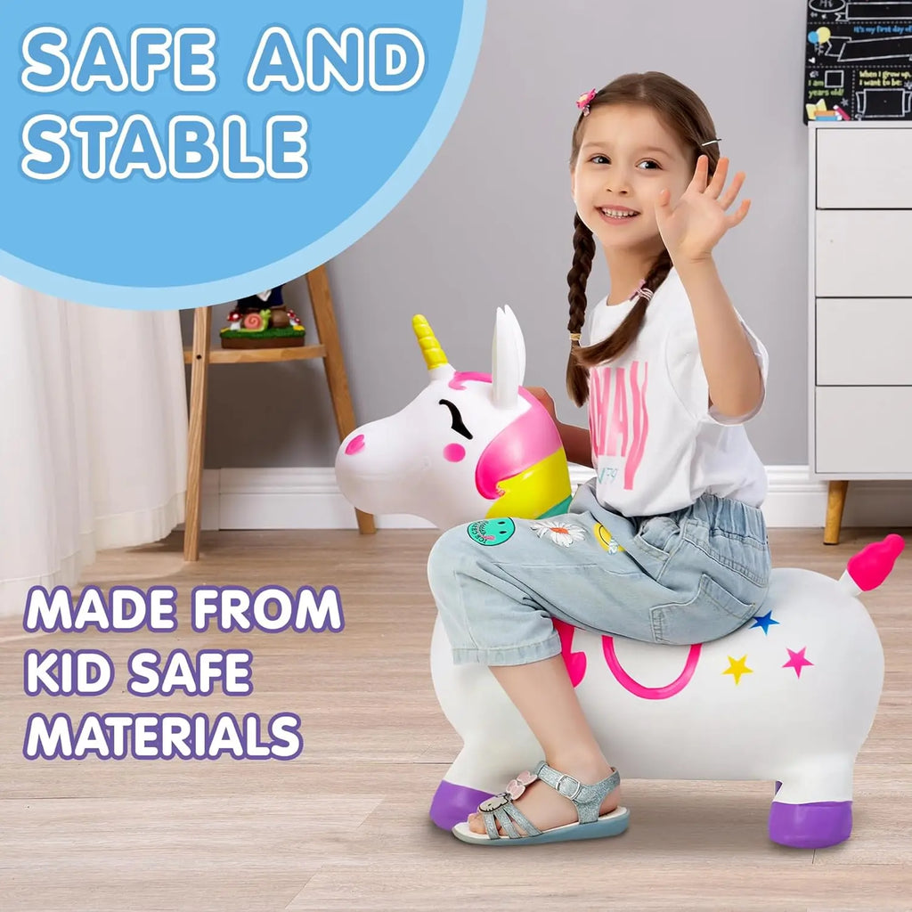 JOYFY Kids Bouncy Unicorn Horse Ride On Toy